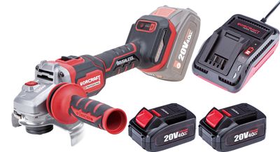 Készlet Worcraft CAG-S20LiBM, sarokcsiszoló 125 mm, ShareSYS, 2x 4.0 Ah akkumulátor + töltő, szénkef