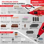 Csiszoló Strend Pro, mini, egyenes, fúráshoz és csiszoláshoz, 130 W, tartozékokkal, 210 db