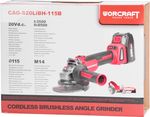 Sarokcsiszoló Worcraft CAG-S20LiBH ShareSYS, 115 mm, szögletes, kefémentes, SET kofferban
