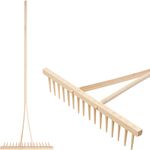 Rake, wooden, 16-tine, for hay, for leaves, wooden handle