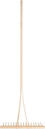 Rake, wooden, 16-tine, for hay, for leaves, wooden handle