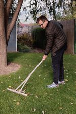 Rake, wooden, 16-tine, for hay, for leaves, wooden handle