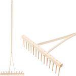 Rake, wooden, 14-tine, for hay, for leaves, wooden handle