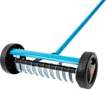 Gyepgereblye Strend Pro, 11 fogú, gyepszellőztető gyomhoz, kerekekkel, fém nyéllel
