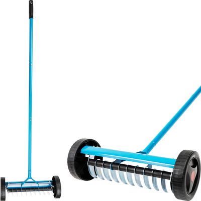 Rake for lawn Strend Pro, 11 teeth, aerating for weeds, with wheels, with metal handle