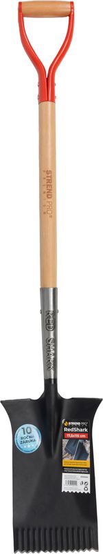 Ásó Strend Pro Premium RedShark, egyenes, fa D-nyéllel 1150 mm, 10 év garancia