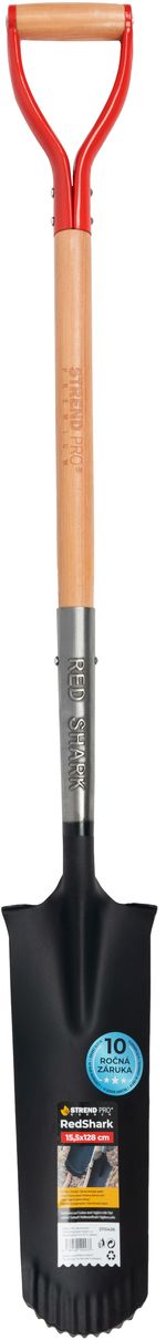 Ásó Strend Pro Premium RedShark, keskeny, drén, fa D-nyéllel 1280 mm, 10 év garancia