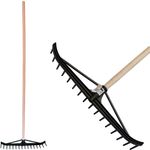 Hay Rake Longbow, 16-tine, plastic, for leaves, wooden handle
