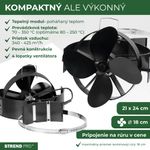 Ventilátor Strend Pro, krbový, s úchytom na dymovod a magnetom, poháňaný teplom, 4-lopatkový, čierny