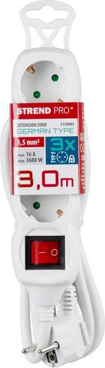 Kábel Strend Pro DG-803BK, SCHUKO aljzat, 3,00 m, 3 aljzat, HU, RO, SRB, CRO + kapcsoló