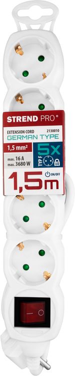 Cable GERMAN socket Strend Pro DG-805BK 1,50 m, 5 sockets, HU, RO, SRB, CRO + switch