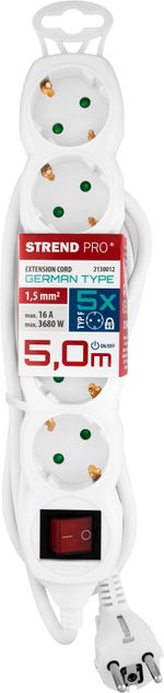 Kábel Strend Pro DG-805BK, SCHUKO aljzat, 5,00 m, 5 aljzat, HU, RO, SRB, CRO + kapcsoló