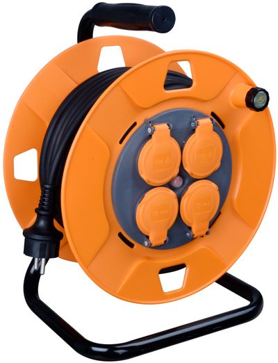 Kábel Strend Pro CR038, 4 konnektor, L-50 m, IP 44, gumi, hosszabbító, tömlőorsón