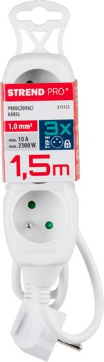 Cable DG-F803B, L-1.5 m, extension, white, 3x socket, new edition
