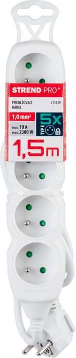 Cable DG-F805B, L-1.5 m, extension, white, 5x socket, new edition