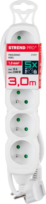 Kábel DG-F805B, 3 m hosszúságú, hosszabbító, fehér, 5x aljzat, new edition
