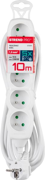 Cable DG-F805B, L-10 m, extension, white, 5x socket, new edition