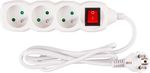 Cable DG-F803BK, L-1.5 m, extension, white, 3x socket + switch, new edition