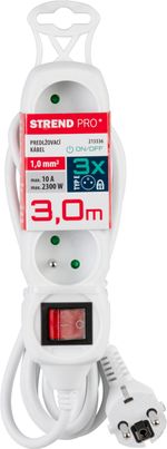Cable DG-F803BK, L-3 m, extension, white, 3x socket + switch, new edition