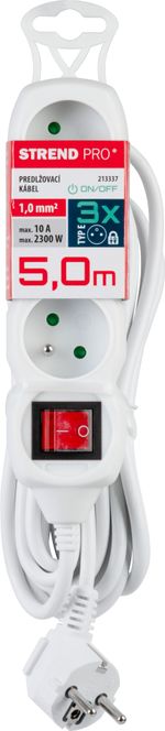 Kábel DG-F803BK, 5 m hosszúságú, hosszabbító, fehér, 3x aljzat + kapcsoló, new edition