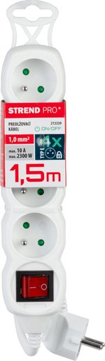 Kábel DG-F804BK, 1,5 m hosszúságú, hosszabbító, fehér, 4x aljzat + kapcsoló, new edition