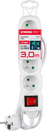 Cable DG-F804BK, L-3 m, extension, white, 4x socket + switch, new edition