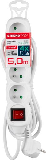 Cable DG-F804BK, L-5 m, extension, white, 4x socket + switch, new edition