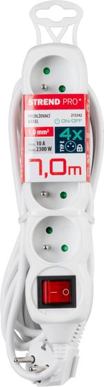 Cable DG-F804BK, L-7 m, extension, white, 4x socket + switch, new edition