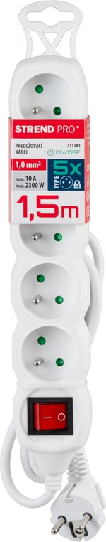 Kábel DG-F805BK, 1,5 m hosszúságú, hosszabbító, fehér, 5x aljzat + kapcsoló, new edition