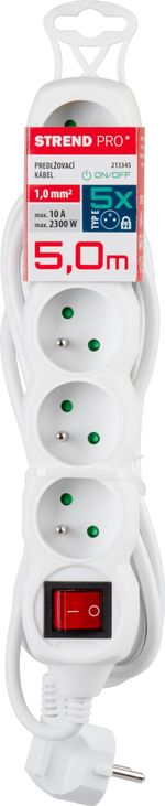 Cable DG-F805BK, L-5 m, extension, white, 5x socket + switch, new edition