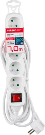 Cable DG-F805BK, L-7 m, extension, white, 5x socket + switch, new edition