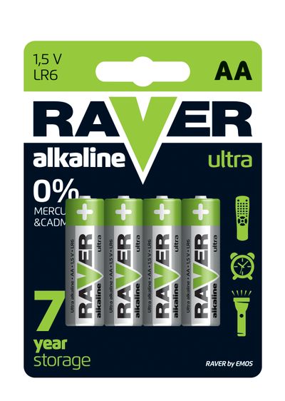 Batéria RAVER Ultra Alkaline, LR6, blister 4 ks AA tužka
