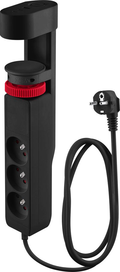 Kábel Strend Pro, L-1,4 m, predlžovací, čierny, 6v1, 3x zásuvka, 2x USB-A, 1x USB-C, s upnutím na stôl
