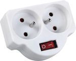 Socket Strend Pro, splitter, white, 2x 2P + PE, with switch