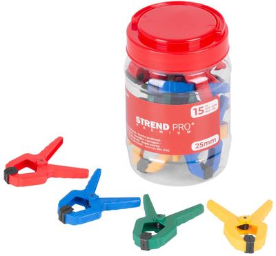 Clamp Strend Pro Premium DT825, spring, assorted colors, in a jar 15 pcs, 1""/25 mm