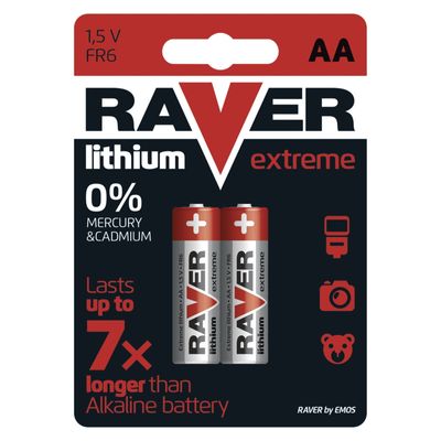 Battery RAVER FR6, lithium battery, pack. 2 pcs, AA pencil
