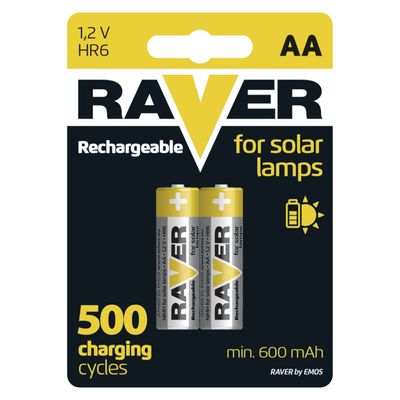 Elem RAVER SOLAR HR6, újratölthető elem, 600 mAh, csomag 2 db, AA ceruza
