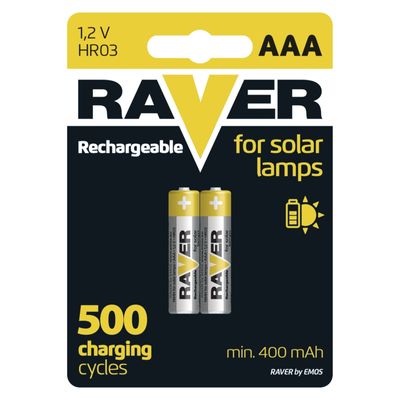 Elem RAVER SOLAR HR03, újratölthető elem, 400 mAh, csomag 2 db, AAA ceruza