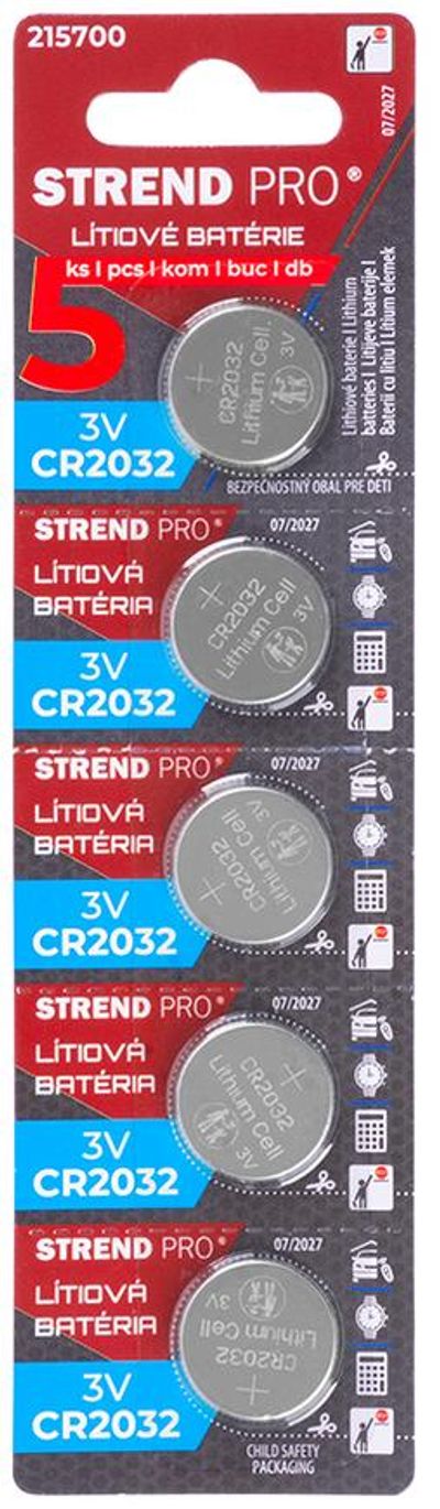 Batéria Strend Pro, lítiová, gombíková, CR2032, 3V, blister, 5ks