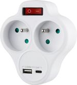 Elosztó Strend Pro, fehér, 2x 16 A, USB A+C, kapcsolóval