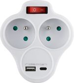 Socket Strend Pro, splitter, white, 2x 16 A, USB A+C, with switch