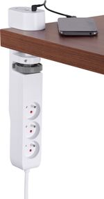 Kábel Strend Pro, L-1,4 m, predlžovací, 6v1, 3x zásuvka, 2x USB-A, 1x USB-C, s upnutím na stôl