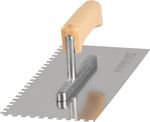 Trowel Strend Pro Premium, HardWood, wooden handle, 270x130 mm, 6 mm notch, 0.7 mm, stainless steel
