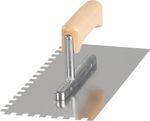 Trowel Strend Pro Premium, HardWood, wooden handle, 270x130 mm, 8 mm notch, 0.7 mm, stainless steel