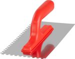 Trowel Strend Pro Premium, REDhand, plastic handle, 270x130 mm, 6 mm notch, 0.7 mm, stainless steel