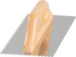 Trowel Strend Pro Premium, HardWood, wooden handle, 270x130 mm, 4 mm notch, 0.7 mm, straight, stainl