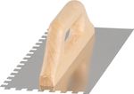Trowel Strend Pro Premium, HardWood, wooden handle, 270x130 mm, 8 mm notch, 0.7 mm, stainless steel