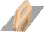 Trowel Strend Pro Premium, HardWood, wooden handle, 380x130 mm, 6 mm notch, 0.7 mm, straight, stainl