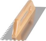 Trowel Strend Pro Premium, HardWood, wooden handle, 480x130 mm, 10 mm notch, 0.7 mm, straight, stain