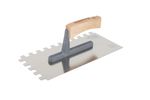 Trowel Kubala 5418, stainless steel, wooden handle, 10x10 notches, 130x270mm